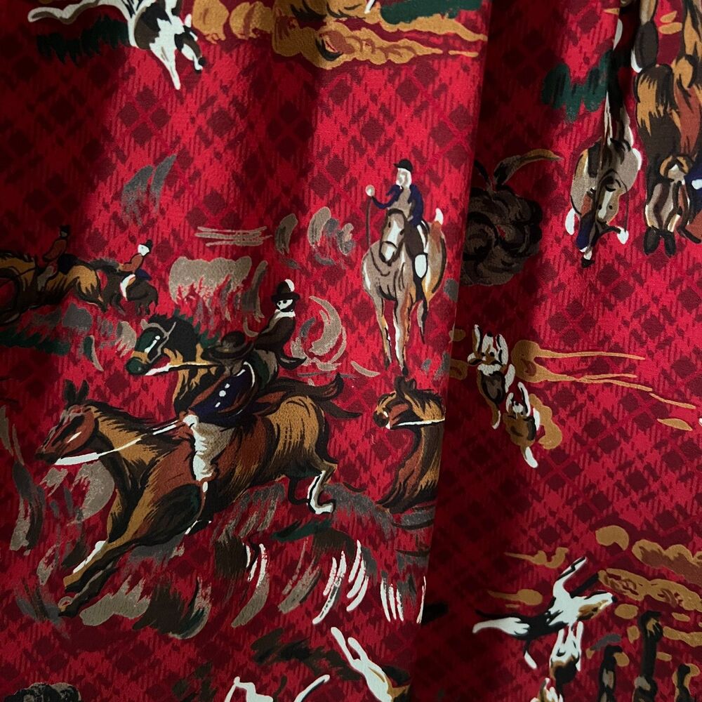 Vintage Leslie Fay Red Equestrian Horse Print Midi Skirt Derby Prairie Size 8P - Picture 6 of 12